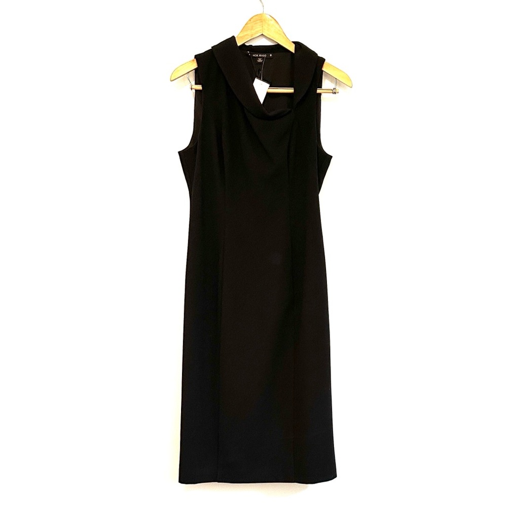 NWT Black Halo Dress with Asymmetric Draped Neck, Size 8